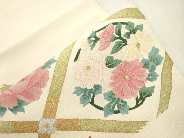 平和屋着物●爪掻き本綴れ　八寸名古屋帯　菱草花文　正絹　逸品　未使用　CABI7363dy