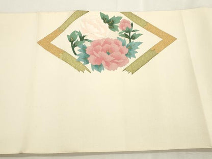 平和屋着物●爪掻き本綴れ　八寸名古屋帯　菱草花文　正絹　逸品　未使用　CABI7363dy