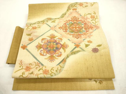 平和屋着物●中国三大刺繍　スワトウ刺繍　総刺繍　つけ帯　紬地　草花文　正絹　逸品　CABI7373dy