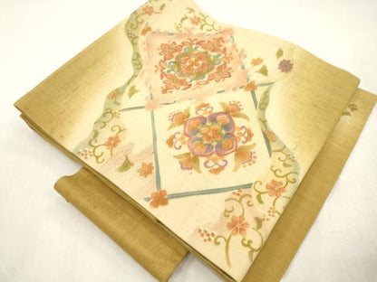 平和屋着物●中国三大刺繍　スワトウ刺繍　総刺繍　つけ帯　紬地　草花文　正絹　逸品　CABI7373dy