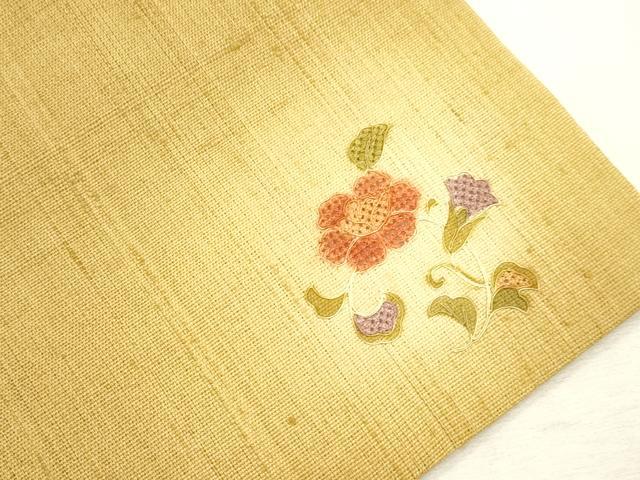 平和屋着物●中国三大刺繍　スワトウ刺繍　総刺繍　つけ帯　紬地　草花文　正絹　逸品　CABI7373dy