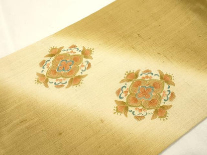 平和屋着物●中国三大刺繍　スワトウ刺繍　総刺繍　つけ帯　紬地　草花文　正絹　逸品　CABI7373dy