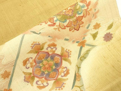 平和屋着物●中国三大刺繍　スワトウ刺繍　総刺繍　つけ帯　紬地　草花文　正絹　逸品　CABI7373dy