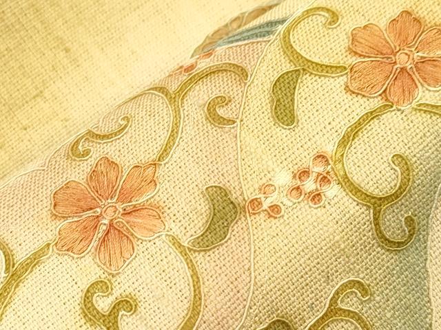 平和屋着物●中国三大刺繍　スワトウ刺繍　総刺繍　つけ帯　紬地　草花文　正絹　逸品　CABI7373dy