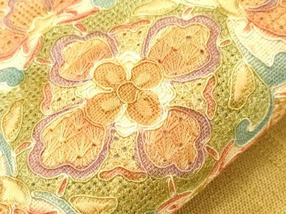 平和屋着物●中国三大刺繍　スワトウ刺繍　総刺繍　つけ帯　紬地　草花文　正絹　逸品　CABI7373dy