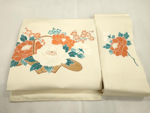 平和屋着物●塩瀬　つけ帯　作家物　花籠文　正絹　逸品　CABI7375dy