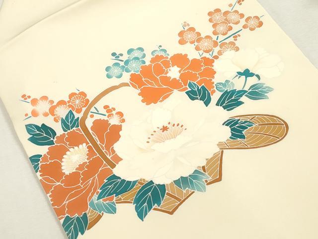 平和屋着物●塩瀬　つけ帯　作家物　花籠文　正絹　逸品　CABI7375dy