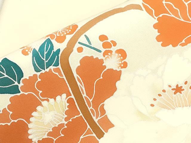 平和屋着物●塩瀬　つけ帯　作家物　花籠文　正絹　逸品　CABI7375dy