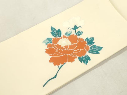 平和屋着物●塩瀬　つけ帯　作家物　花籠文　正絹　逸品　CABI7375dy