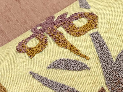 平和屋着物●中国三大刺繍　総相良刺繍　九寸開き名古屋帯　紬地　草花文　正絹　逸品　CABI7378dy