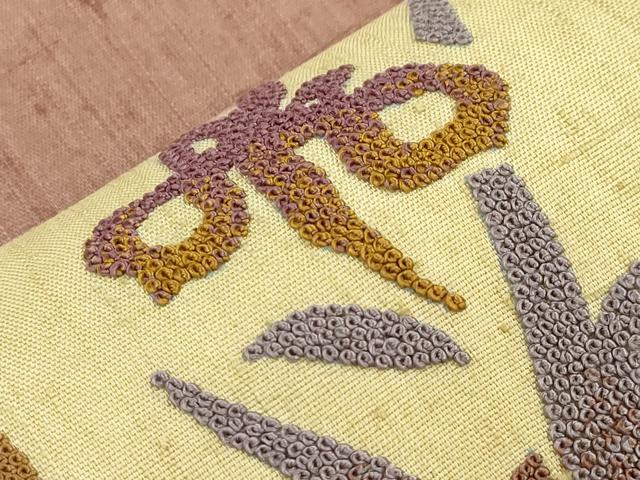平和屋着物●中国三大刺繍　総相良刺繍　九寸開き名古屋帯　紬地　草花文　正絹　逸品　CABI7378dy