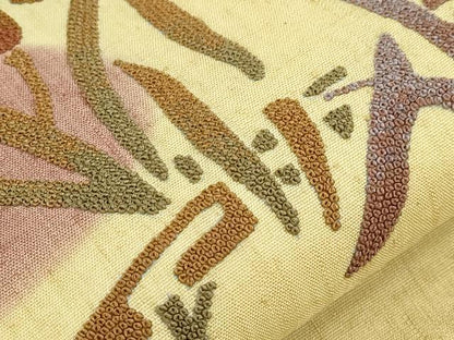 平和屋着物●中国三大刺繍　総相良刺繍　九寸開き名古屋帯　紬地　草花文　正絹　逸品　CABI7378dy