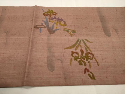 平和屋着物●中国三大刺繍　総相良刺繍　九寸開き名古屋帯　紬地　草花文　正絹　逸品　CABI7378dy