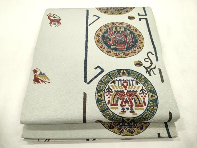 平和屋着物●九寸開き名古屋帯　動物　成り物　鬼しぼ縮緬　正絹　逸品　CABI7379dy