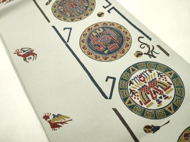 平和屋着物●九寸開き名古屋帯　動物　成り物　鬼しぼ縮緬　正絹　逸品　CABI7379dy