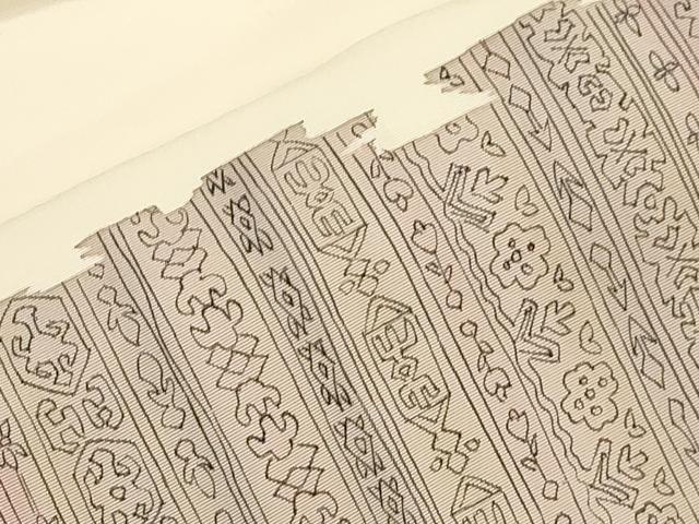 平和屋着物●塩瀬　九寸名古屋帯　手描き　幾何学文　正絹　逸品　CABI7381dy