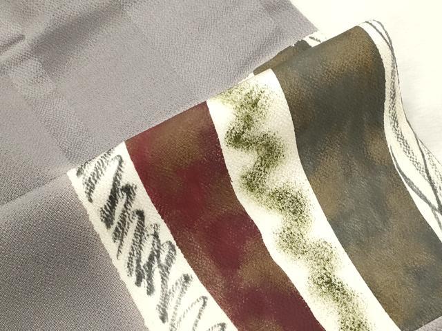 平和屋着物●九寸名古屋帯　幾何学文　鬼しぼ縮緬　正絹　逸品　CABI7382dy