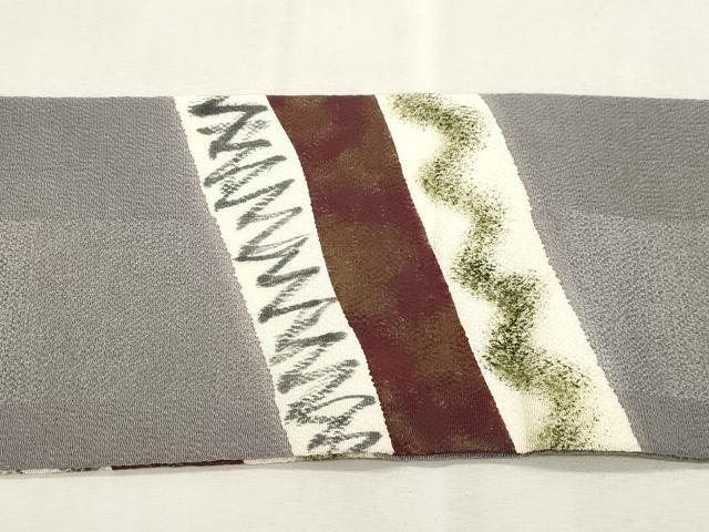 平和屋着物●九寸名古屋帯　幾何学文　鬼しぼ縮緬　正絹　逸品　CABI7382dy