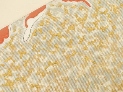 平和屋着物●塩瀬　九寸名古屋帯　作家物　手描き　舞花文　金彩　正絹　逸品　CABI7383dy