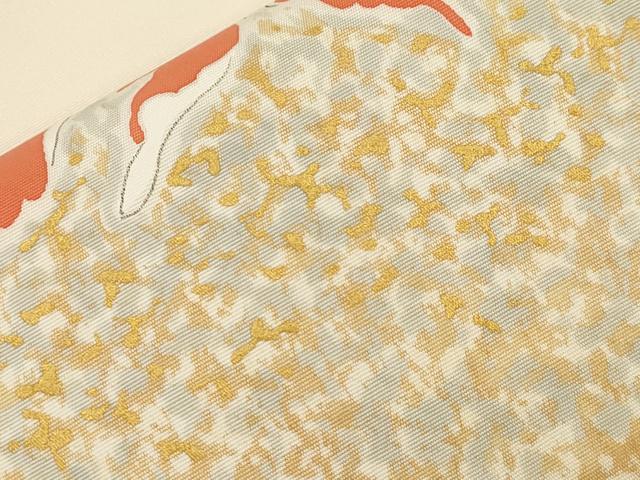 平和屋着物●塩瀬　九寸名古屋帯　作家物　手描き　舞花文　金彩　正絹　逸品　CABI7383dy