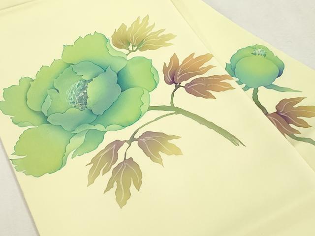 平和屋着物●塩瀬　九寸名古屋帯　ろうけつ染め　草花文　正絹　逸品　CABI7385dy