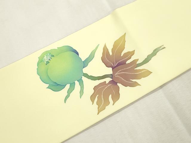 平和屋着物●塩瀬　九寸名古屋帯　ろうけつ染め　草花文　正絹　逸品　CABI7385dy