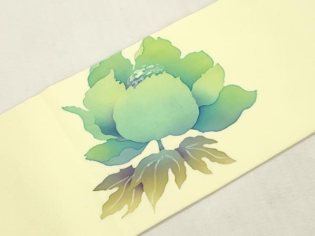 平和屋着物●塩瀬　九寸名古屋帯　ろうけつ染め　草花文　正絹　逸品　CABI7385dy