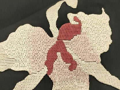 平和屋着物●九寸名古屋帯　絽刺し　区限刺繍　舞花文　黒地　金糸　正絹　逸品　CABI7386dy