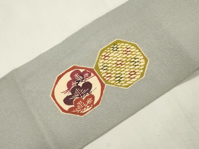 平和屋着物●九寸名古屋帯　型染め　幾何学花文　鬼しぼ縮緬　正絹　逸品　CABI7388dy