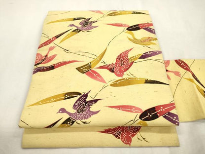 平和屋着物●九寸名古屋帯　紬地　型染め　飛鳥文　正絹　逸品　CABI7392dy
