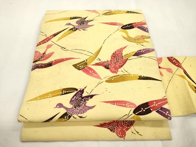 平和屋着物●九寸名古屋帯　紬地　型染め　飛鳥文　正絹　逸品　CABI7392dy