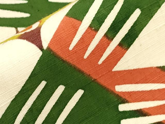 平和屋着物●九寸名古屋帯　作家物　生つむぎ　型染め　幾何学花文　逸品　CABI7394dy