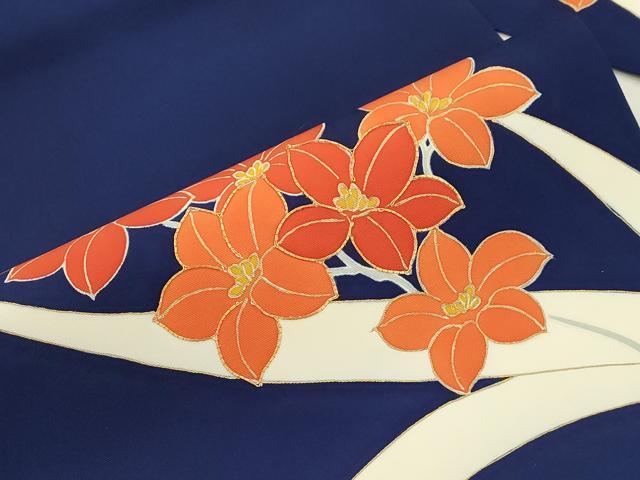 平和屋着物●塩瀬　九寸名古屋帯　駒刺繍　草花文　金彩　正絹　逸品　CABI7395dy