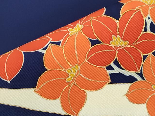 平和屋着物●塩瀬　九寸名古屋帯　駒刺繍　草花文　金彩　正絹　逸品　CABI7395dy