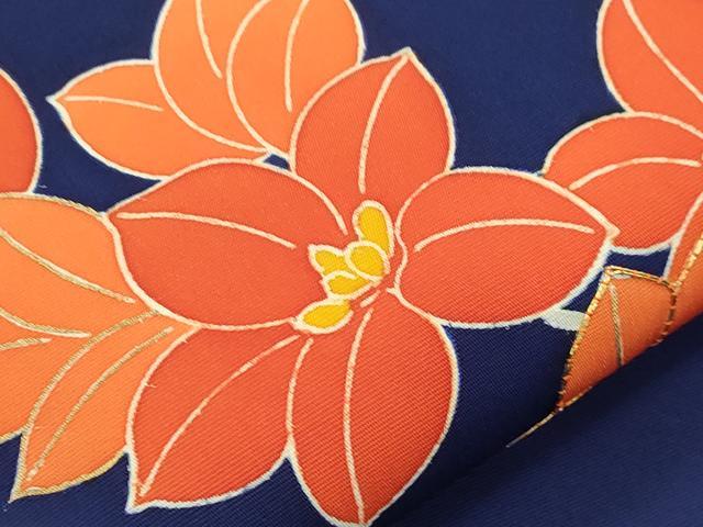 平和屋着物●塩瀬　九寸名古屋帯　駒刺繍　草花文　金彩　正絹　逸品　CABI7395dy