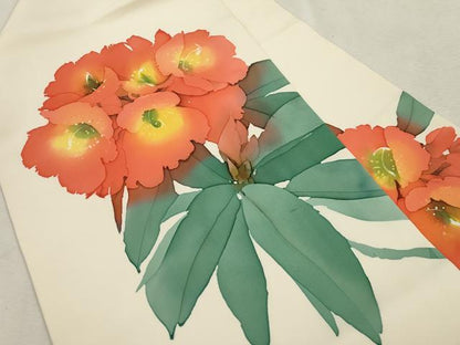 平和屋着物●塩瀬　九寸名古屋帯　作家物　ろうけつ染め　草花文　正絹　逸品　CABI7401dy