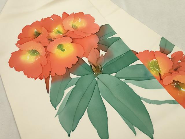 平和屋着物●塩瀬　九寸名古屋帯　作家物　ろうけつ染め　草花文　正絹　逸品　CABI7401dy