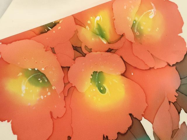 平和屋着物●塩瀬　九寸名古屋帯　作家物　ろうけつ染め　草花文　正絹　逸品　CABI7401dy