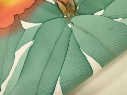 平和屋着物●塩瀬　九寸名古屋帯　作家物　ろうけつ染め　草花文　正絹　逸品　CABI7401dy