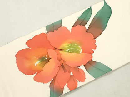 平和屋着物●塩瀬　九寸名古屋帯　作家物　ろうけつ染め　草花文　正絹　逸品　CABI7401dy
