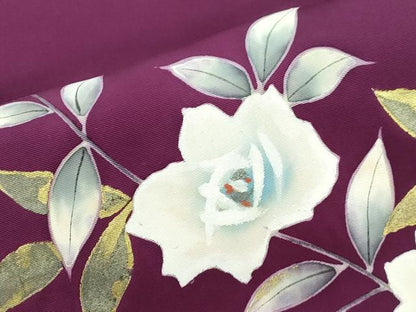 平和屋着物●塩瀬　九寸名古屋帯　手描き　薔薇　金彩　正絹　逸品　CABI7402dy