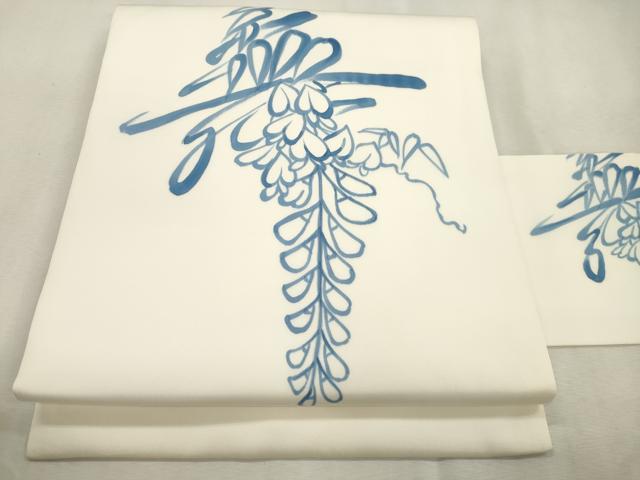 平和屋着物●塩瀬　九寸名古屋帯　手描き　藤花房　正絹　逸品　CABI7404dy
