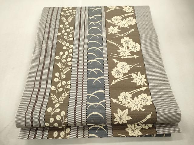 平和屋着物●本場筑前博多織　八寸名古屋帯　草花間道　正絹　逸品　CABI7408dy