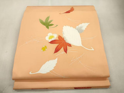 平和屋着物●九寸名古屋帯　刺繍　吹寄せ文　金彩　松葉仕立て　正絹　逸品　CABI7409dy