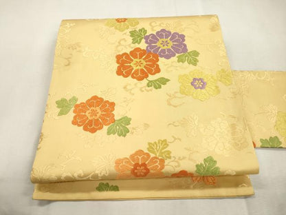 平和屋着物●九寸名古屋帯　唐織　草花文　正絹　逸品　CABI7412dy