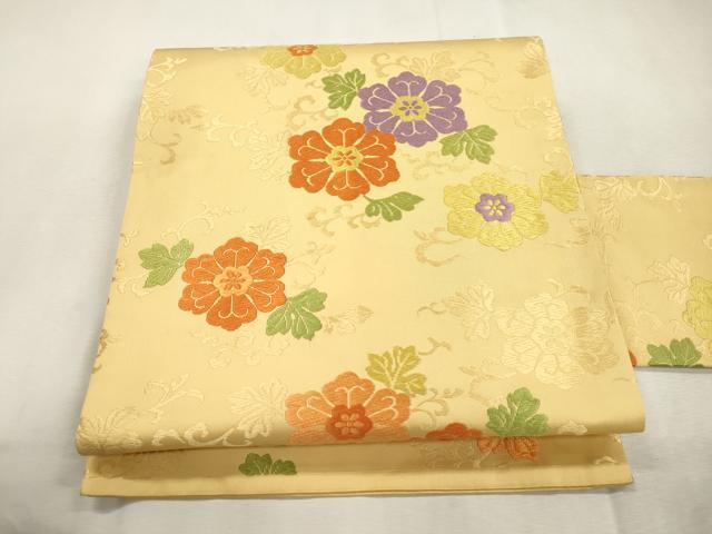 平和屋着物●九寸名古屋帯　唐織　草花文　正絹　逸品　CABI7412dy