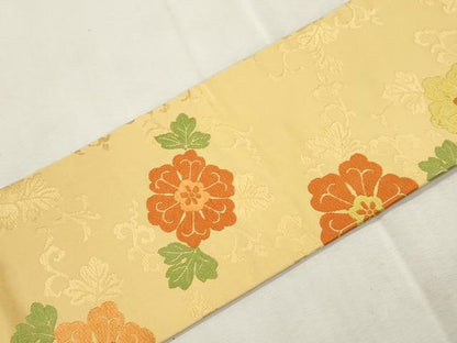 平和屋着物●九寸名古屋帯　唐織　草花文　正絹　逸品　CABI7412dy