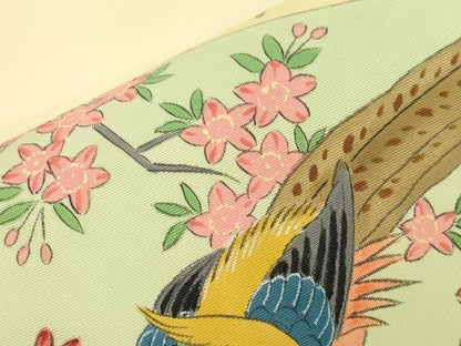 平和屋着物●塩瀬　九寸名古屋帯　手描き　花鳥文　正絹　逸品　CABI7414dy