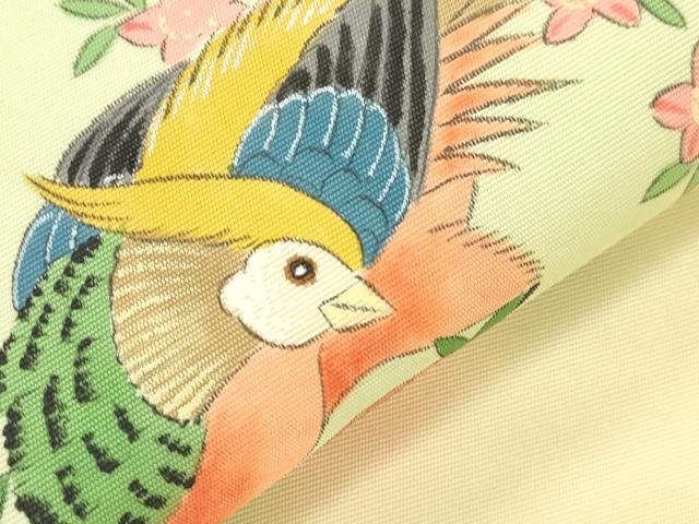 平和屋着物●塩瀬　九寸名古屋帯　手描き　花鳥文　正絹　逸品　CABI7414dy