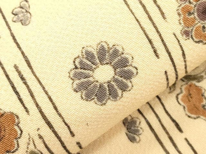 平和屋着物●摺型友禅　京都　多ち花 　九寸名古屋帯　手描き　草花間道　鬼しぼ縮緬　正絹　逸品　CABI7415dy